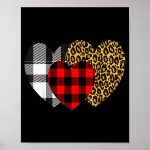 Affiche Cœur de léopard Buffle Rouge Noir Carreaux Cœur Sa