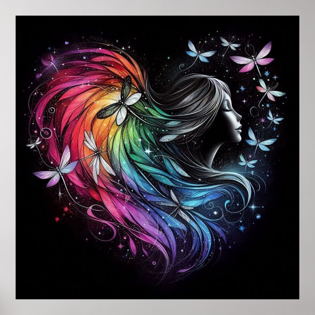 Affiche Coeur de libellule arc-en-ciel (Devant)