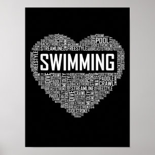 Affiche Coeur de natation Entraîneur nageur Cadeau nageur