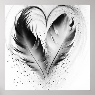 Affiche Coeur de plumes - Noir & Blanc
