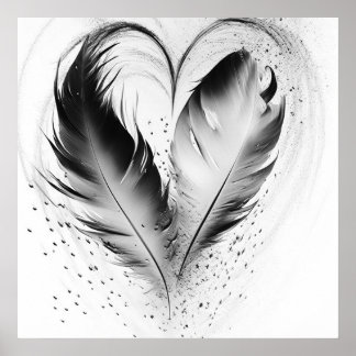 Affiche Coeur de plumes - Noir & Blanc