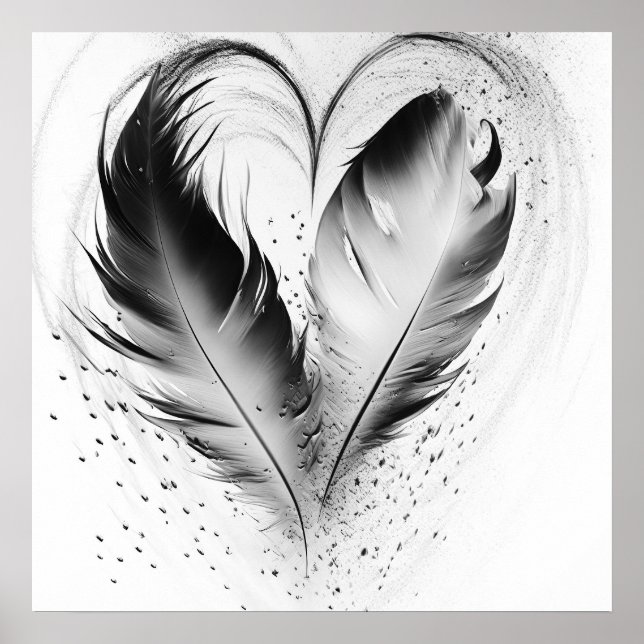 Affiche Coeur de plumes - Noir & Blanc (Devant)