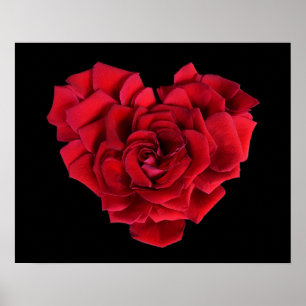 Affiche Cœur de rose rouge sur fond noir