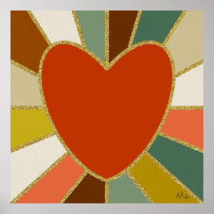 Affiche Coeur de sunburst rétro