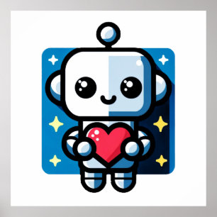 Affiche Coeur de tenue de robot mignon - Amour adorable et