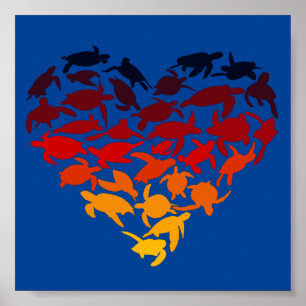 Affiche Coeur des tortues de mer Tortue Lover Mer colorée