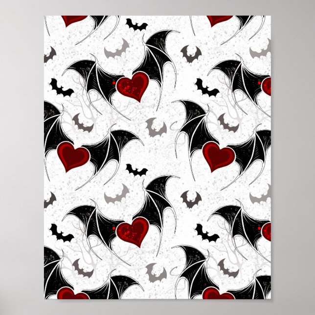 Affiche Coeur d'Halloween avec ailes de chauve-souris noir (Devant)