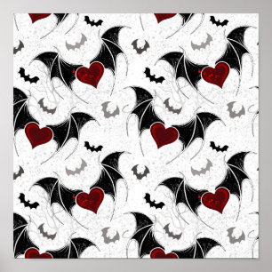 Affiche Coeur d'Halloween avec ailes de chauve-souris noir