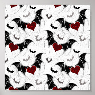 Affiche Coeur d'Halloween avec ailes de chauve-souris noir