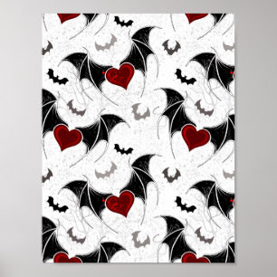 Affiche Coeur d'Halloween avec ailes de chauve-souris noir