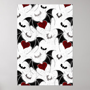 Affiche Coeur d'Halloween avec ailes de chauve-souris noir