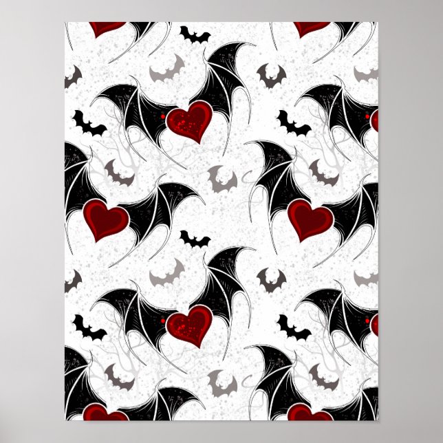 Affiche Coeur d'Halloween avec ailes de chauve-souris noir (Devant)