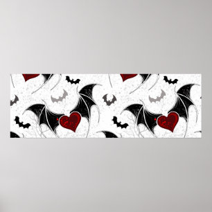 Affiche Cœur d'Halloween avec ailes de chauve-souris noire