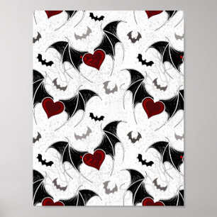 Affiche Coeur d'Halloween avec des ailes de chauve-souris 