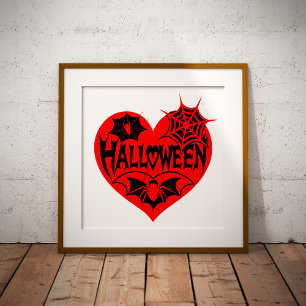 Affiche Cœur d'Halloween, Cœur Rouge en Forme, Toile d'Ara