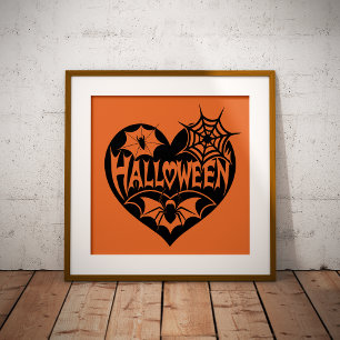 Affiche Cœur d'Halloween, forme de cœur noir, toile d'arai