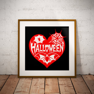 Affiche Cœur d'Halloween, Forme de cœur rouge, Toile d'ara