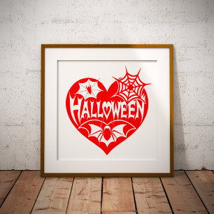 Affiche Cœur d'Halloween, Forme de cœur rouge, Toile d'ara