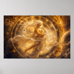 Affiche Cœur Doré Céleste à Travers le Temps