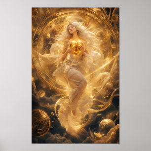 Affiche Cœur Doré de l'Affiche de Fantaisie Cosmique