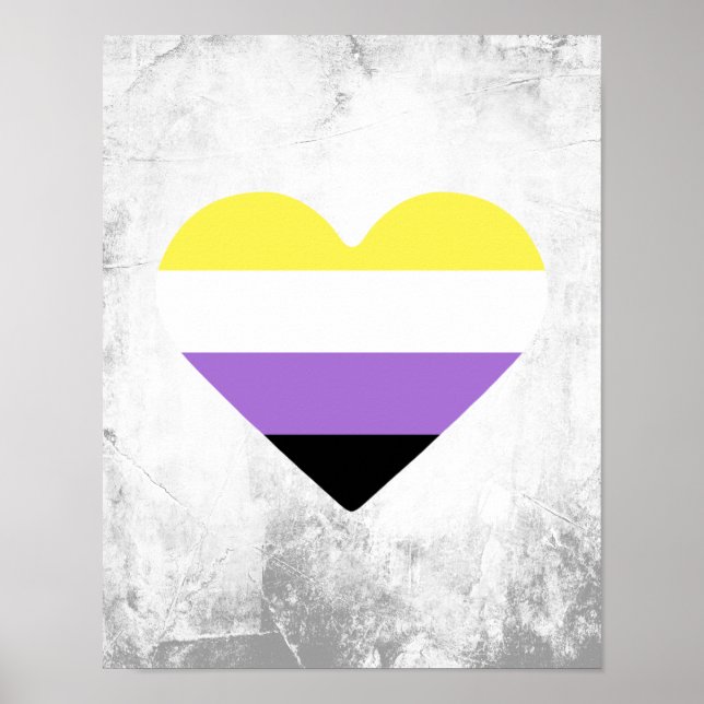 Affiche Cœur du drapeau de fierté non binaire (Devant)