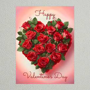 Affiche Cœur Élégant Romantique Roses Rouges Saint Valenti
