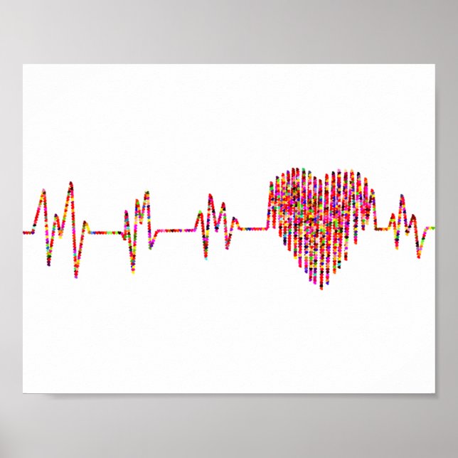 Affiche Coeur et EKG ; coloré (Devant)