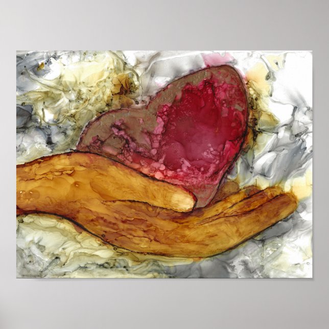 Affiche Coeur et main 13 x 10 pouces (Devant)