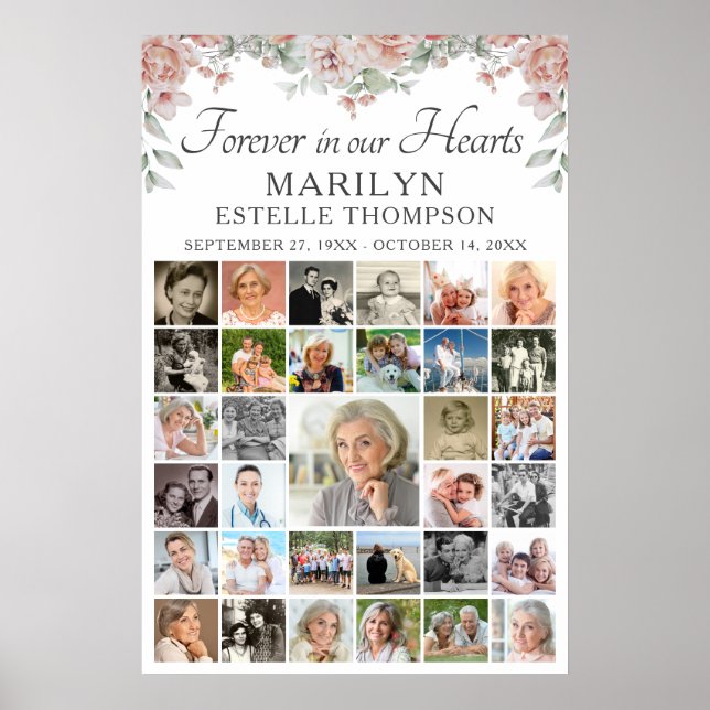 Affiche Cœur floral rose mémorial pour toujours 33 photo (Devant)
