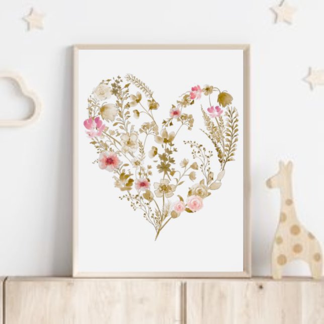 Affiche Coeur floral rose Neutre Fille Décor (Créateur téléchargé)