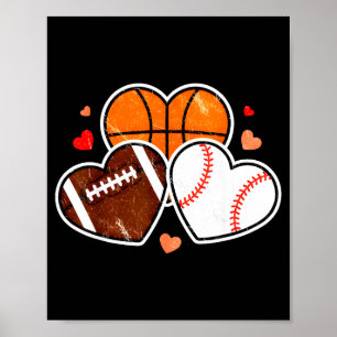 Affiche Cœur Football Basket-ball Football Saint-Valentin 