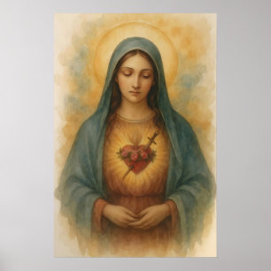 Affiche Cœur Immaculé de Marie Aquarelle Art Marianique