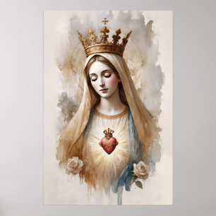 Affiche Cœur Immaculé de Marie Aquarelle Minimaliste