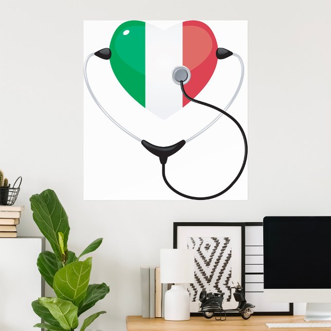 Affiche Coeur italien avec stéthoscope Soins de santé (Créateur téléchargé)