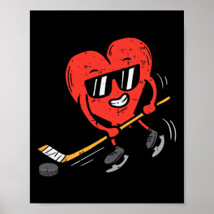Affiche Cœur jouant au hockey sur glace Saint-Valentin Amo