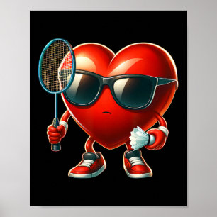 Affiche Coeur Jouer Badminton Valentines Day Valentine M