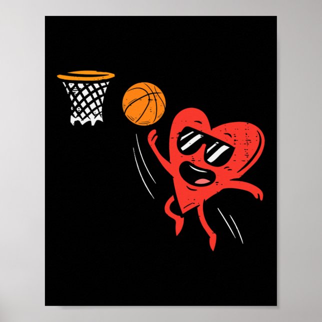 Affiche Coeur Jouer Basketball Cute Valentines Jour Sport (Devant)