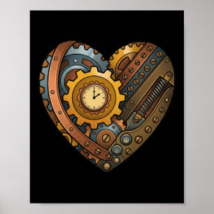 Affiche Cœur mécanique Steampunk avec engrenages et motif