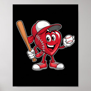 Affiche Coeur mignon Jouer Baseball Valentines Jour Garçon