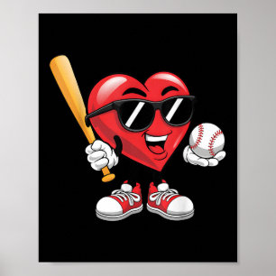 Affiche Coeur mignon Jouer Baseball Valentines Jour Garçon