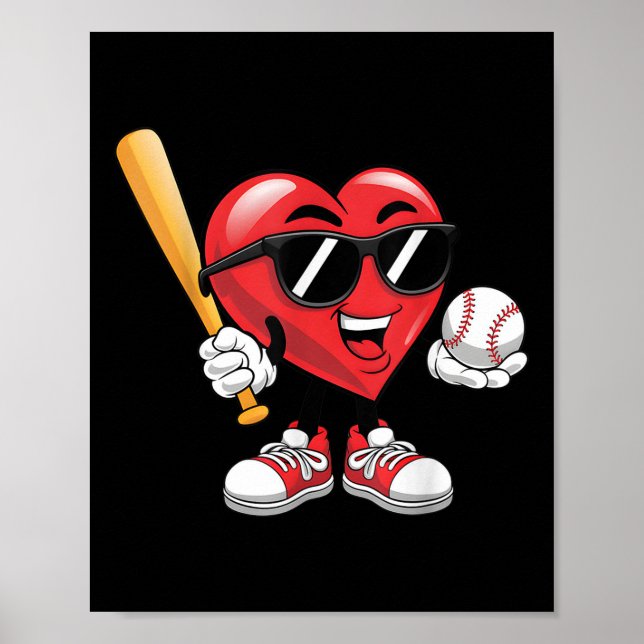 Affiche Coeur mignon Jouer Baseball Valentines Jour Garçon (Devant)