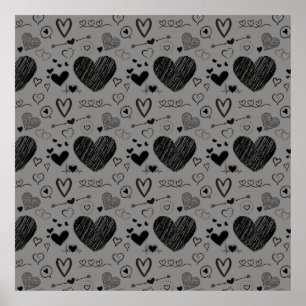 Affiche coeur noir -arrière - plan gris