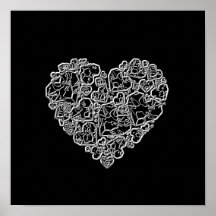 Coeur noir et blanc en morceaux