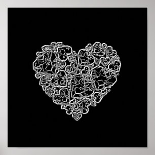 Affiche Coeur noir et blanc en morceaux