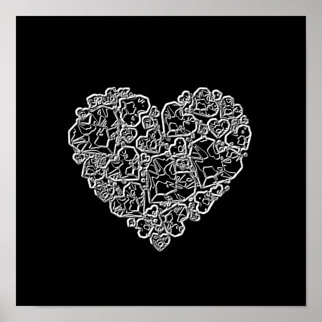 Affiche Coeur noir et blanc en morceaux (Devant)