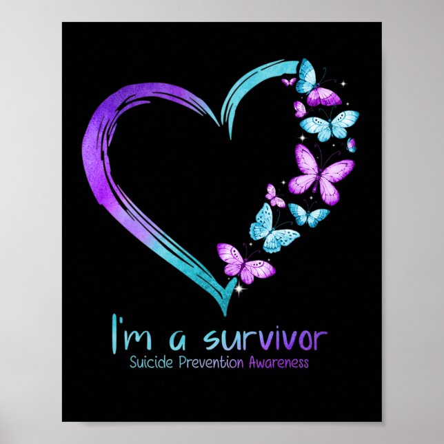 Affiche Coeur papillon Je suis un survivant Prévention du  (Devant)