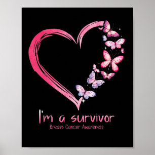 Affiche Coeur papillon rose Je suis un survivant Cancer du