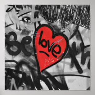 Affiche coeur peint en rouge