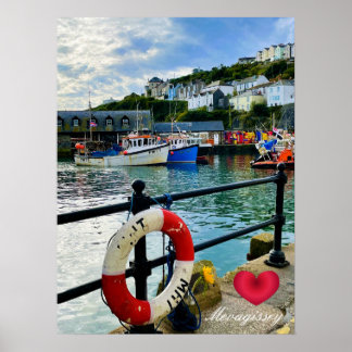 Affiche Coeur personnalisé Mevagissey Harbour Lifebuoy Cor