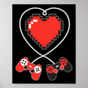 Affiche Coeur Pixel Art jeu vidéo Contrôleur Valentines D